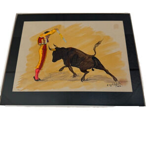 ANGEL ZAPATA Original 1956 VTG Bullfighting Matador Watercolor Painting Signed